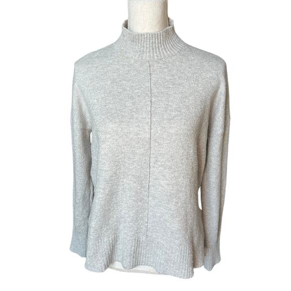 Tahari gray turtleneck sweater vented sides neutral minimalist casual - Picture 1 of 7